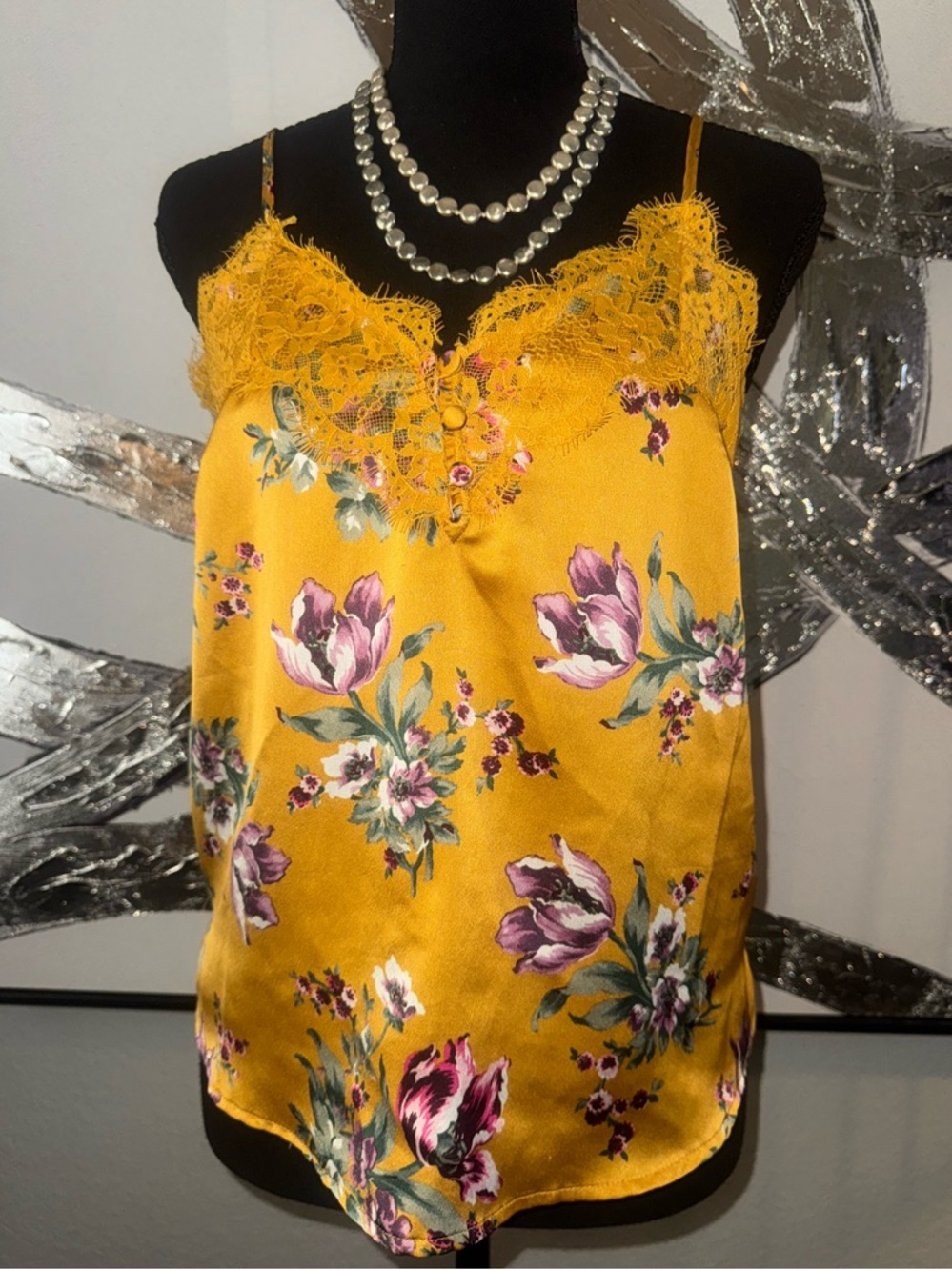 Abercrombie & Fitch Mustard Yellow Floral Lace Cami